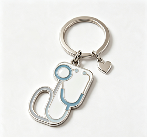 Porte-clés stéthoscope en alliage, porte-clés en métal émaillé, logo personnalisé, pendentif médical, cadeau - Product Image 1