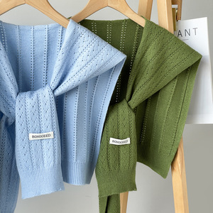 Chal de poliéster de color liso para primavera, chal pequeño de punto cruzado para mujer, ideal para la oficina o habitaciones climatizadas, tipo bufanda decorativa. - Product Image 4