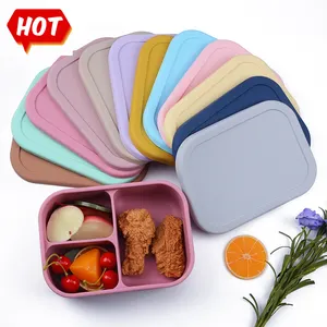 Silicone a prova di perdite bambini scuola snack cibo contenitori 3 vano a prova di perdite in silicone bento scatola per il pranzo per bambini