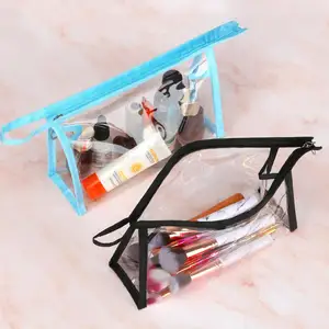 Clear Vinyl PVC Makeup Stand-up Zipper Pouch Case Fashionable Letter Pattern Packaging