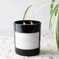 Bougie Pilier Parfumée Artisanale en Cire de Soja Sans Fumée à 2 Mèches, en Coupe Noire, Marque Privée Fresh Air, Décoration Maison, Luxe, Fêtes, Diwali