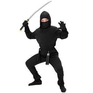 Costume de ninja noir pour enfants, ensemble de cinq pièces pour spectacle d'Halloween, taille S M L XL - Product Image 3