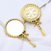 Miroir de Maquillage Portable Rétro Européen Double Face/Unilatéral avec Poignée Antique, Mignon et Idéal pour Table de Coiffure