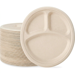 Assiettes en pulpe de bagasse de 9 pouces, compostables et biodégradables - Product Image 1
