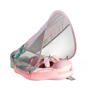 Bouée pour bébé non gonflable avec auvent solaire, motif flamant rose adorable |   Entraîneur de natation sécurisé pour bébés pour piscine et plage - Product Image 2