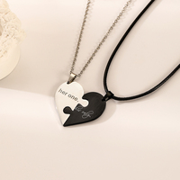Amant Saint Valentin Bijoux Personnalisé En Acier Inoxydable Demi Coeur Demi Carré Puzzle Pendentif Amour Déclaration Couple Colliers