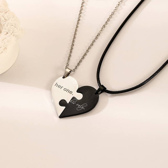 Lover Valentine's Day Jewelry Personalized Stainless Steel Half Heart Half Square Puzzle Pendant Love Statement Couple Necklaces