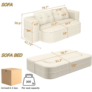 Modern 2-in-1 Foldable <b>Sofa</b> 2 Soft Pillows Comfortable Corduroy <b>Floor</b> Folding <b>Sofa</b> Bed for Living Room, Bedroom - Product Image 6