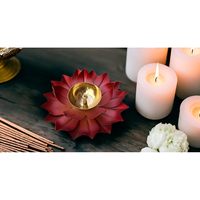 PARIJAT Artisanat Petit Laiton Lotus Kamal Forme Deepak Lampe à Huile Maison Temple Puja Articles Décor Cadeaux Marron