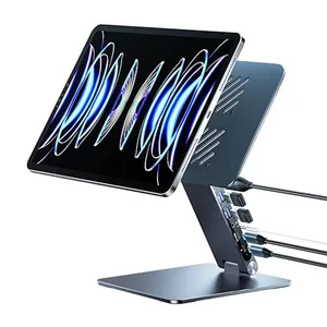 Foldable Aluminum Portable Tablet Stand 360 Rotating Usb Hub Adjustable Magnetic Stand For IPad Pro