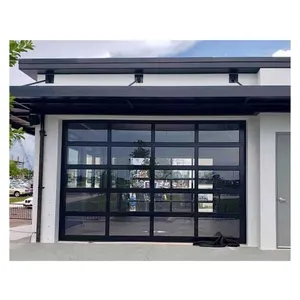 Özel parlak siyah renk garaj kapıları evler için cam garaj kapısı yalıtımlı çerçevesiz cam garaj kapısı