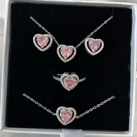 Conjunto de Joyería Clásica al por Mayor, Elegante Juego de Collar con Colgante de Corazón de Circonio, Aretes y Anillo para Mujer, Ideal para Regalos de Boda y Fiestas