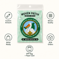 Kit de patchs tissés personnalisés avec logo, avec sac OPP et carte en papier, à thermocoller ou à coudre, pour cadeaux promotionnels d'entreprise