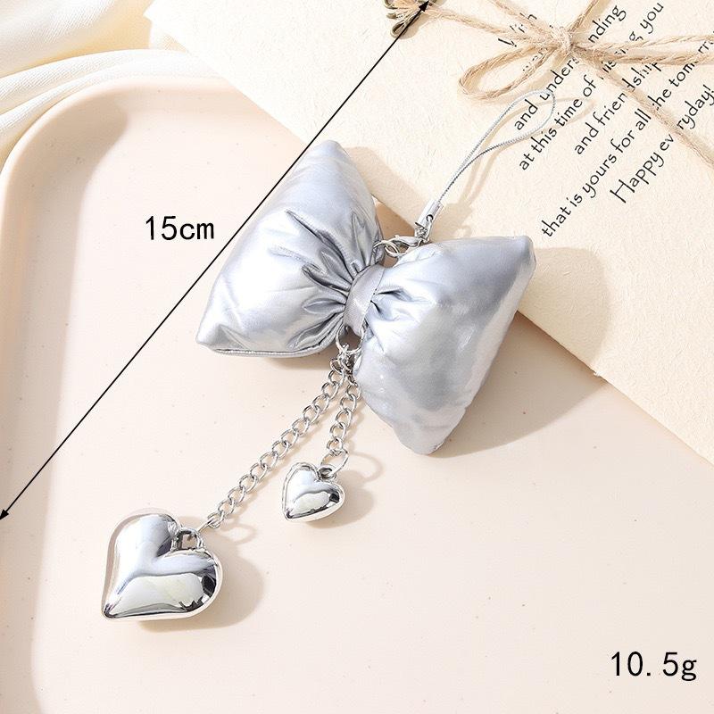 Leather Bow Heart Pendant - Small Rope Head - Silver