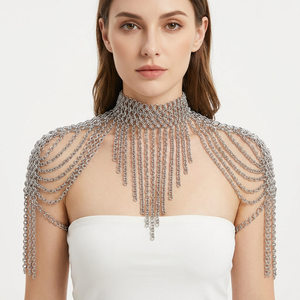 Collier en maille d'acier inoxydable plaqué argent avec chaînes d'épaule, bijoux de mode pour accessoires vestimentaires - Product Image 2