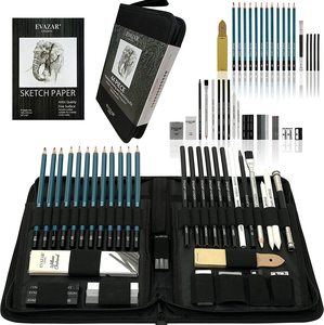 EVAZAR Londres 44 pièces de fournitures <span class=keywords><strong>d</strong></span>'art pour le <span class=keywords><strong>dessin</strong></span> et le croquis, comprenant des crayons et des bâtonnets de graphite et de fusain, ainsi que des accessoires - Product Image 1