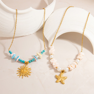 Collar DIY de Acero Inoxidable con Piedra Natural, Estrella de Mar y Perlas, Cadena Tipo O, Chapado en Oro, Estilo Resort - Product Image 1