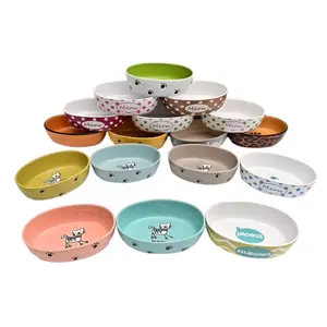 Oval Ceramic Shallow Cat Food Bowl Cat Bowl Small Pet Feeding Dishes For Small Cat Puppy