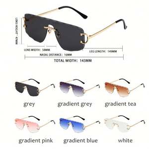 Lunettes de soleil carrées sans monture avec verres dégradés UV400, branches en alliage vintage 2025, personnalisables avec logo, pour hommes et femmes - Product Image 6