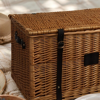 Handgewebter Weidenkorb Picknickkorb Aufbewahrungskorb mit Trageriemen und Deckel für Camping Outdoor Obst Brot Gemüse