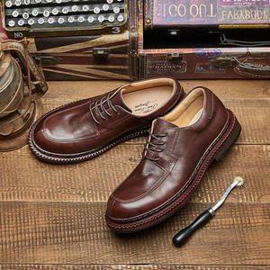 Chaussures en cuir véritable de style vintage, effet vieilli, bout rond, design classique décontracté, chaussures habillées et richelieu pour hommes - Product Image 5
