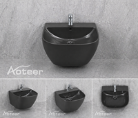 Lavabo mural en céramique moderne avec trou pour robinet simple et drain pour salle de bain d'hôtel et d'école
