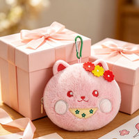 Sac à dés en peluche brodé sur mesure en forme de chat, jolie pochette à monnaie en peluche, petite pochette de rangement pour les acheteurs en gros
