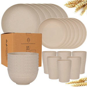 Ensemble de 16 pièces de vaisselle incassable en paille de blé pour la maison, comprenant des bols, des assiettes <span class=keywords><strong>et</strong></span> des tasses, produit phare - Product Image 2