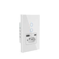 Interrupteur mural intelligent WiFi 16A Brésil + Prise Brésil avec USB Type C, contrôle tactile, compatible avec Smart Life, Alexa, Google Home