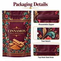 Sachets d'emballage personnalisés imprimés pour poudre de cannelle avec fermeture éclair refermable, sacs haute barrière pour épices et assaisonnements
