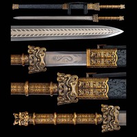 Épée chinoise vintage 1065CS faite à la main, poignée sculptée en forme de bête, fourreau à motif noir