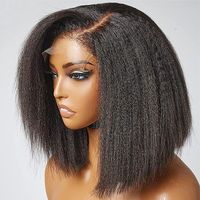 Perruque Courte en Cheveux Humains de Haute Qualité, Sans Colle, avec Dentelle Frontale, Style Bob Pixie Bouclé, Double Tissage