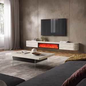 <span class=keywords><strong>Cheminée</strong></span> électronique moderne de luxe italienne à simulation de feu, avec plateau en pierre intégré, <span class=keywords><strong>meuble</strong></span> <span class=keywords><strong>TV</strong></span> <span class=keywords><strong>suspendu</strong></span>, combinaison au sol - Product Image 2