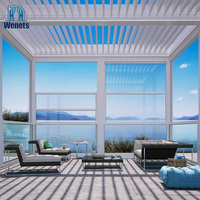 Pergola Bioclimatique Moderne Wenets à Toit à Lames Blanches, Kits d'Éclairage LED, Revêtement Poudré, Motorisée (Télécommande), Garantie 10 Ans