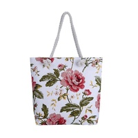 Tas Selempang Bohemian Motif Bunga Vintage Bahan Poliester Stok Tersedia Grosir, Tas Jinjing Portabel Kapasitas Besar dengan Dua Resleting