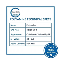 Polyamine CAS 42751-79-1 Polyquaternium-2 Polyelectrolyte Cationique (Marque CLEANWATER) Pureté 99% Teneur en Solides 50% pour Eau Brute