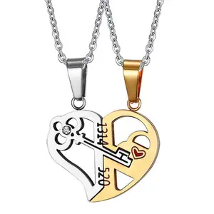 C&J Heart-Shaped Empty Key Couple Titanium Steel Pendant Wholesale Men's and Women's Fashion Stainless Steel Necklace
