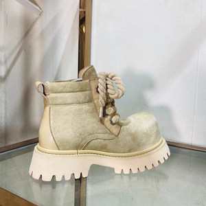 Botas Cortas de Piel Vacuna Auténtica <span class=keywords><strong>para</strong></span> <span class=keywords><strong>Mujer</strong></span>, con Cordones, Estilo Británico, Tacón Grueso, Forro de Piel de Oveja, Nueva Llegada - Product Image 2