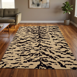 Alfombra Moderna con Estampado Animal, Rectangular, Beige y Negro, para Sala de Estar, Decoración del Hogar - Product Image 2