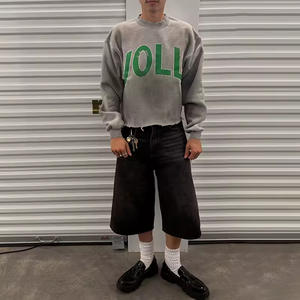 Custom Heavyweight Boxy Cropped Hoodie High Quality Oversized French Terry Sun Faded Acid <b>Wash</b> Crew Neck Sweatshirt For Men - Product Image 3