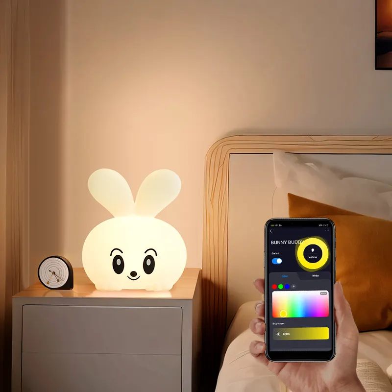Oem fabrika özel Bunny lamba akıllı App kontrol Rgb Led ışık akülü dahili şarj edilebilir pil işletilen sevimli tavşan işıkları