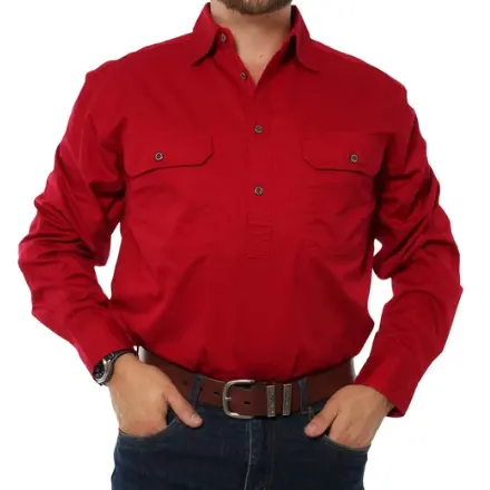 Shirt Men Design Long Sleeve 100% Cotton Half Button Cotton Work Shirt For Man High Quality Australian Casual Workwear Shirt
