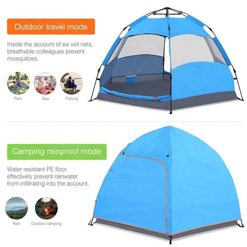 Tente de Camping imperméable pour l'extérieur, 3 à 4 personnes, Double couche, à Six Angles, petit tigre, vente en gros, livraison gratuite