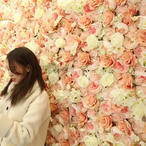 Wedding fancy backdrops decorative 3d artificial silk plastic rose flower wall studio background Panel backdrop