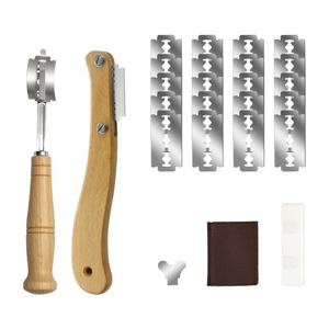 <span class=keywords><strong>Lame</strong></span> à pain en acier inoxydable, outil manche en bois de bambou, jeu de lames à pain, outil de broyage, cuisson de la pâte, couteau de marquage - Product Image 1