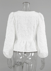 Chemise de bureau haut de gamme en jacquard de style français pour femmes, à col carré, à <span class=keywords><strong>manches</strong></span> <span class=keywords><strong>bouffantes</strong></span>, anti-boulochage, vintage, printemps, Y00498 - Product Image 6