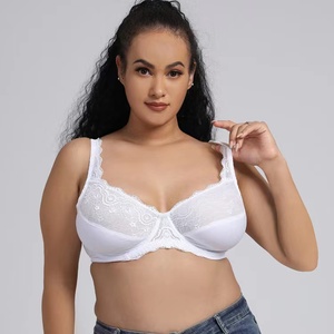 Soutiens-gorge ultra-fins tissés grande taille pour femmes adultes, sexy, en dentelle, à bonnets profonds, avec armatures et push-up - Product Image 1