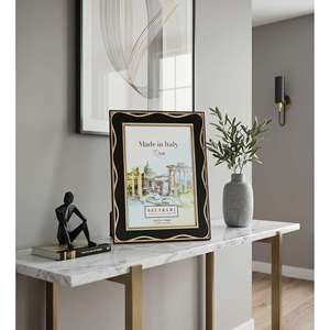Beltrami Photo <b>Frame</b> 4x6 Inch Real Silver Plated Black Wave <b>Gold</b> Design - Product Image 2