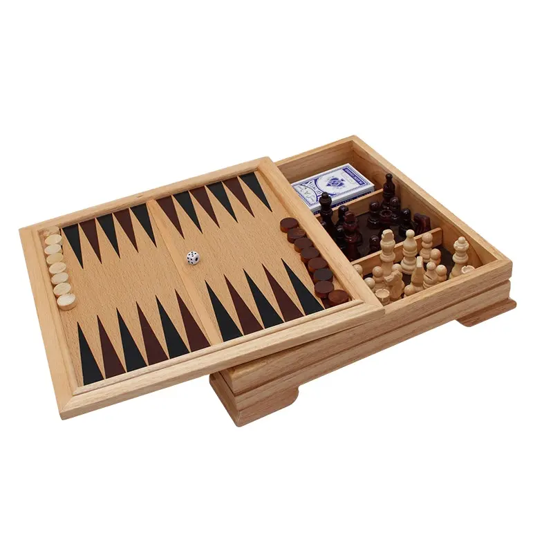 Catur Kustom Permainan Catur Lima Dalam Satu Yang Memiliki Set Catur, Catur, Backgammon, Domino, Poker, Cribbage dan Lainnya