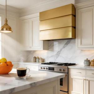 Hotte <span class=keywords><strong>de</strong></span> cuisine murale artisanale en laiton sur mesure, finition brossée douce, design superposé, pour cuisines <span class=keywords><strong>de</strong></span> villas - Product Image 5